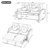 Causeuse Convertible en Lit avec Dossier Capitonné Réglable à Boutons, 2 Ports USB et 4 Coussins