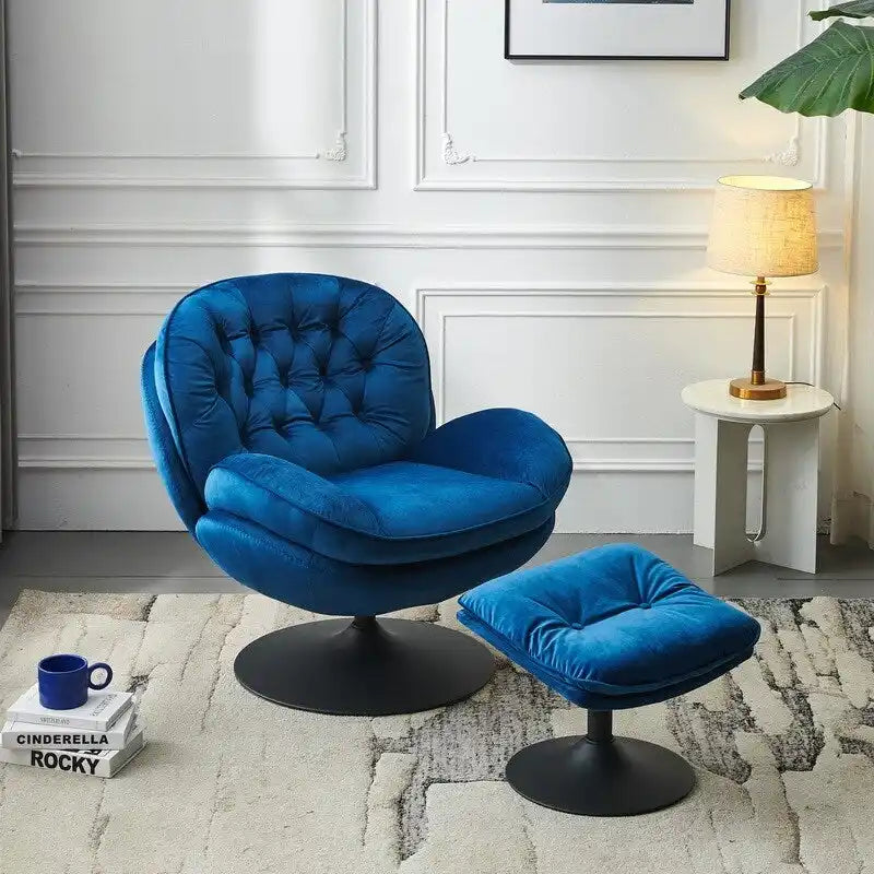 Fauteuil de relaxation pivotant en velours avec ottoman