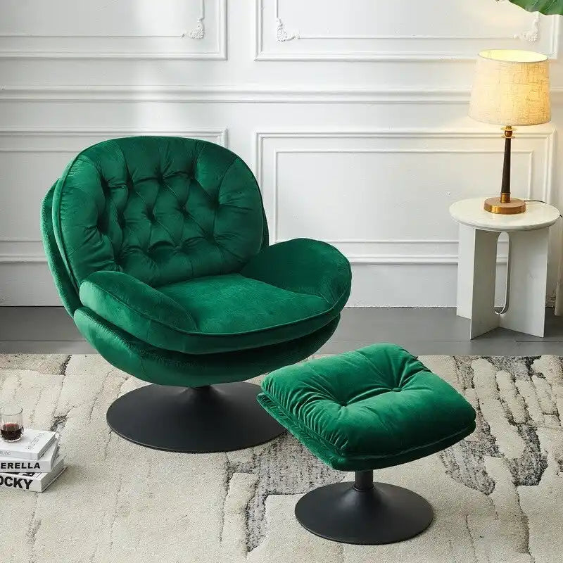 Fauteuil de relaxation pivotant en velours avec ottoman