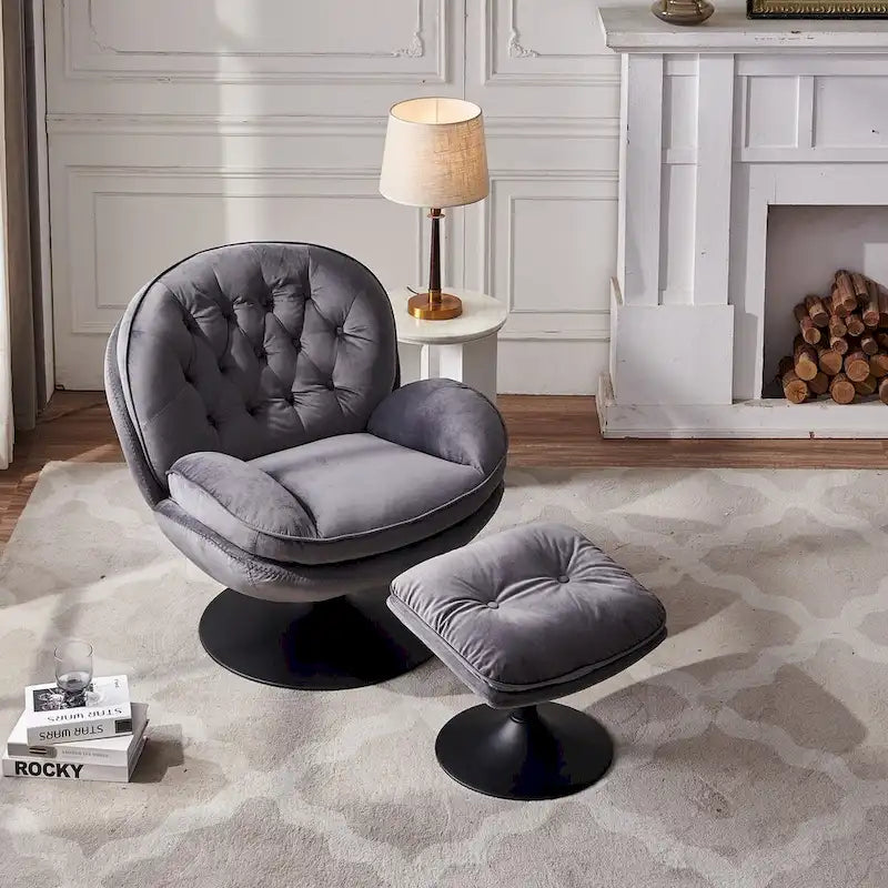 Fauteuil de relaxation pivotant en velours avec ottoman