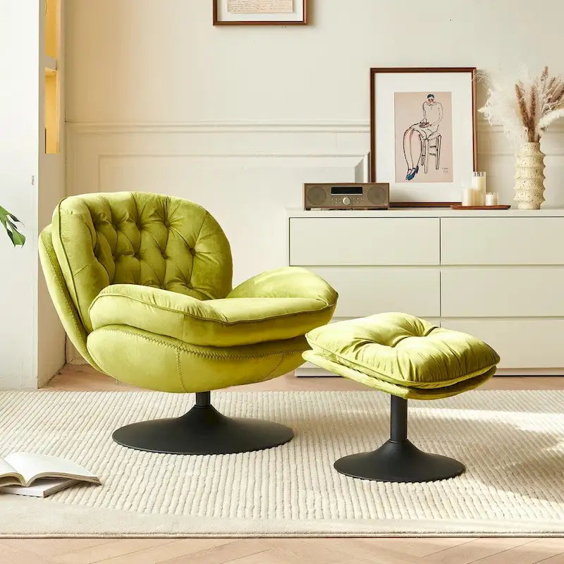 Fauteuil de relaxation pivotant en velours avec ottoman