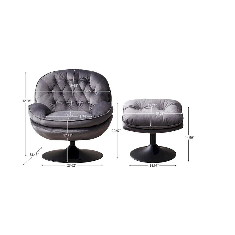 Fauteuil de relaxation pivotant en velours avec ottoman