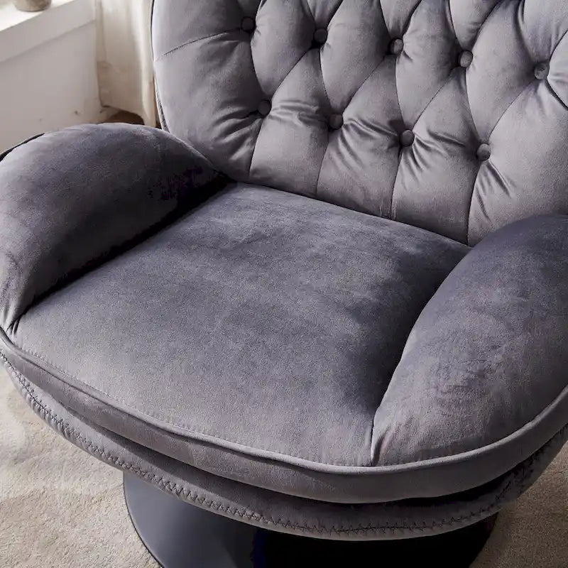 Fauteuil de relaxation pivotant en velours avec ottoman