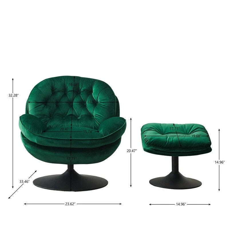 Fauteuil de relaxation pivotant en velours avec ottoman