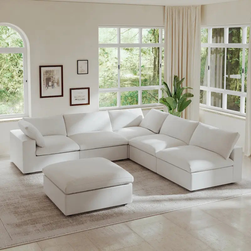 Canapé Sectionnel d'Angle Commix Garni de Plumes 5 places avec Pouf