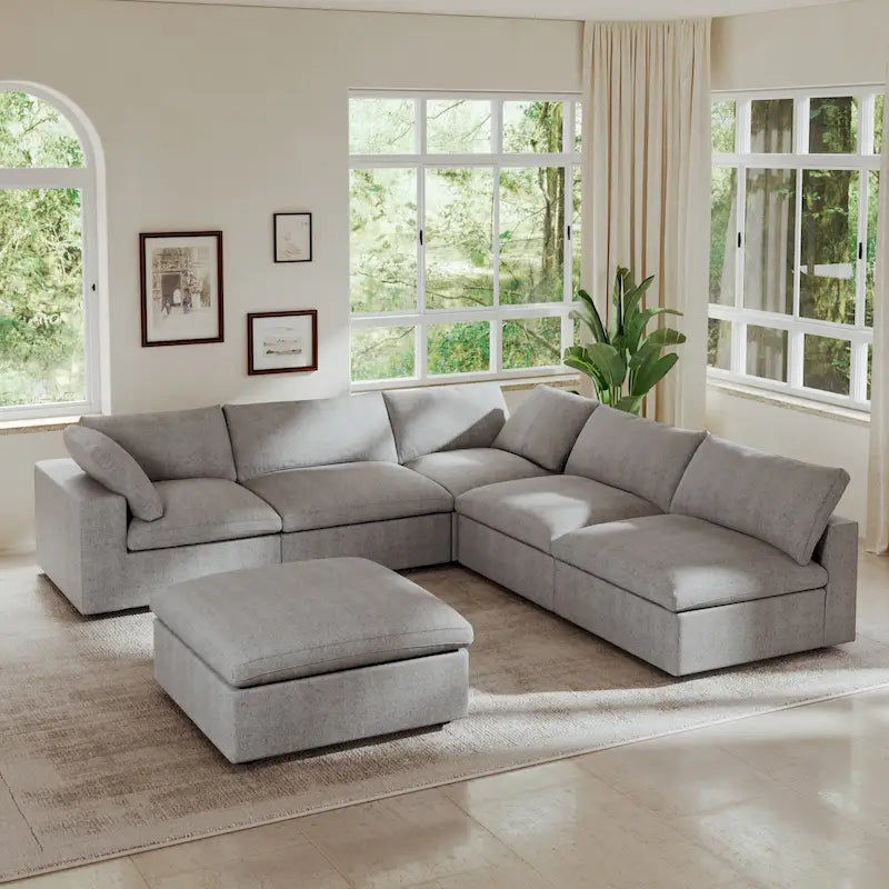 Canapé Sectionnel d'Angle Commix Garni de Plumes 5 places avec Pouf