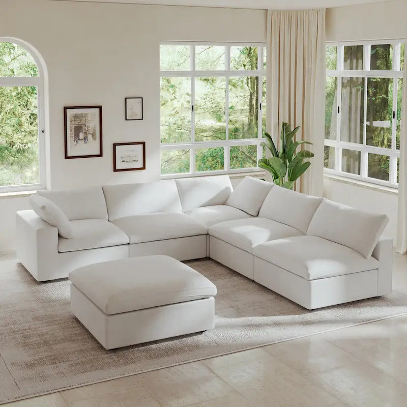 Canapé Sectionnel d'Angle Commix Garni de Plumes 5 places avec Pouf