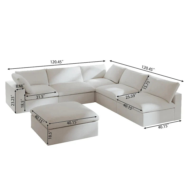 Canapé Sectionnel d'Angle Commix Garni de Plumes 5 places avec Pouf
