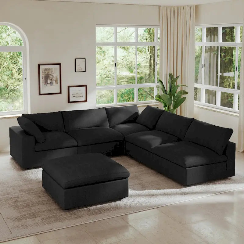 Canapé Sectionnel d'Angle Commix Garni de Plumes 5 places avec Pouf