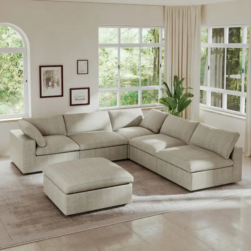 Canapé Sectionnel d'Angle Commix Garni de Plumes 5 places avec Pouf