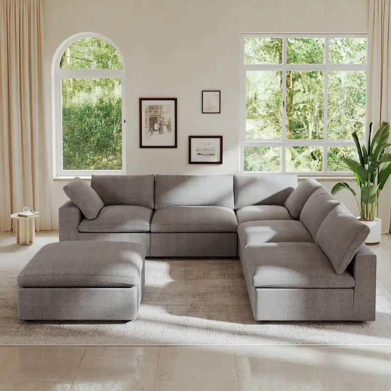 Canapé Sectionnel d'Angle Commix Garni de Plumes 5 places avec Pouf