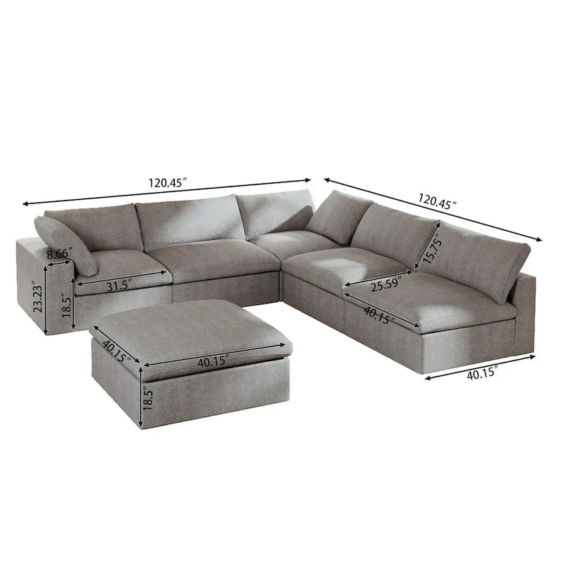 Canapé Sectionnel d'Angle Commix Garni de Plumes 5 places avec Pouf