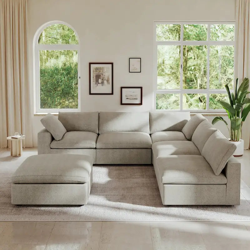 Canapé Sectionnel d'Angle Commix Garni de Plumes 5 places avec Pouf