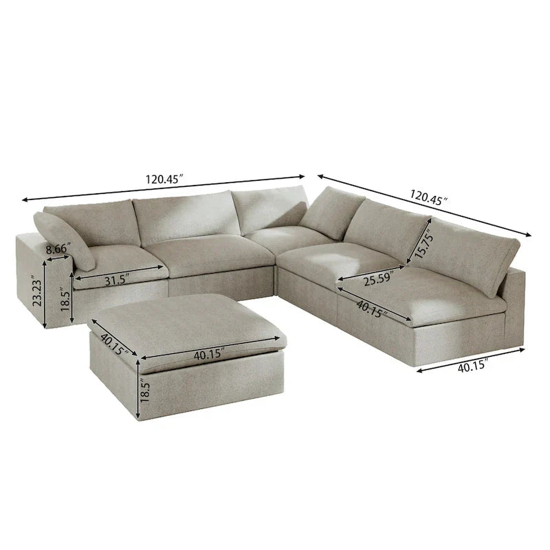 Canapé Sectionnel d'Angle Commix Garni de Plumes 5 places avec Pouf
