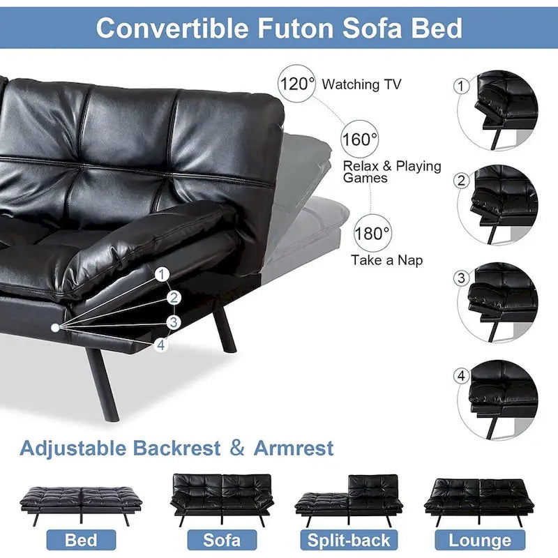 Canapé-lit futon, ensembles futon canapé en similicuir à mémoire de forme, canapé lit de repos convertible, causeuse canapé-lit pour petit espace