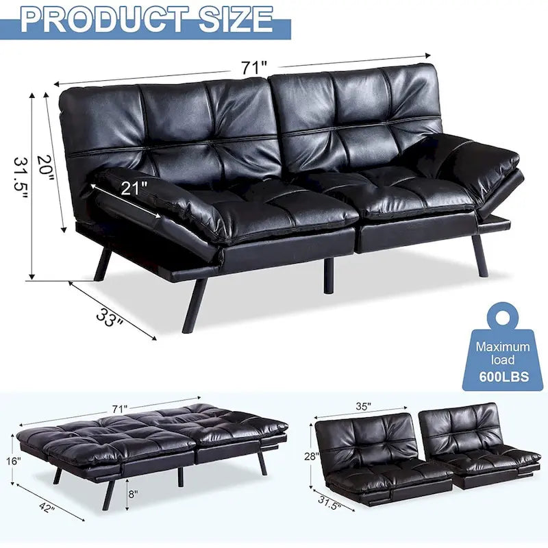 Canapé-lit futon, ensembles futon canapé en similicuir à mémoire de forme, canapé lit de repos convertible, causeuse canapé-lit pour petit espace