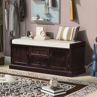 Banc à Chaussures de Rangement avec 2 Tiroirs, 2 Armoires et Coussin Amovible