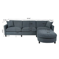 Canapé sectionnel moderne en tissu 108 pouces avec pouf et coussins