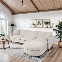 Canapé sectionnel moderne en tissu 108 pouces avec pouf et coussins