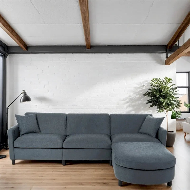 Canapé sectionnel moderne en tissu 108 pouces avec pouf et coussins
