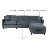 Canapé sectionnel moderne en tissu 108 pouces avec pouf et coussins