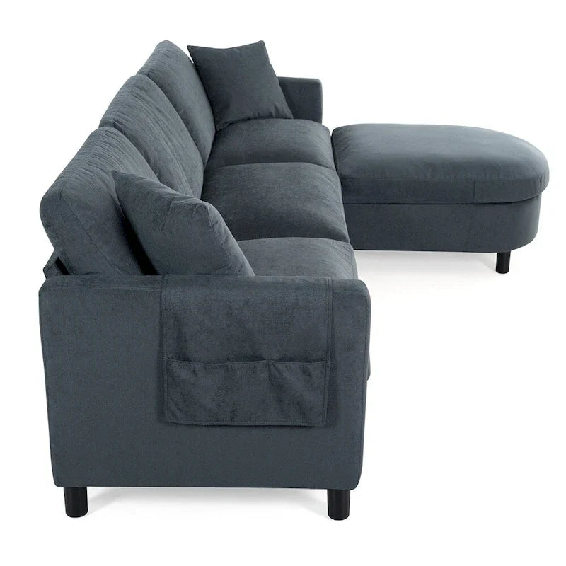 Canapé sectionnel moderne en tissu 108 pouces avec pouf et coussins
