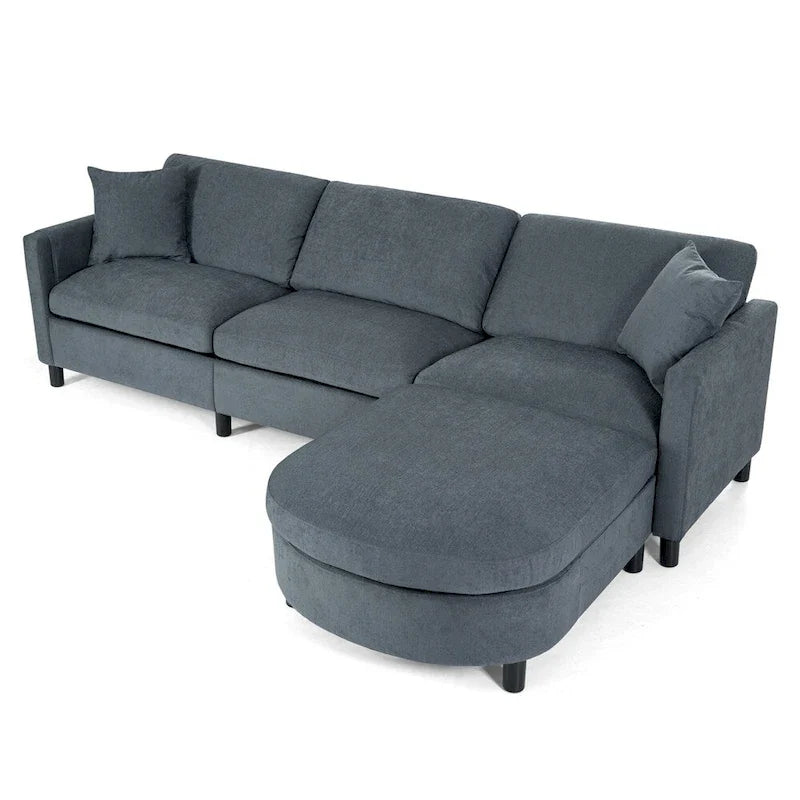 Canapé sectionnel moderne en tissu 108 pouces avec pouf et coussins