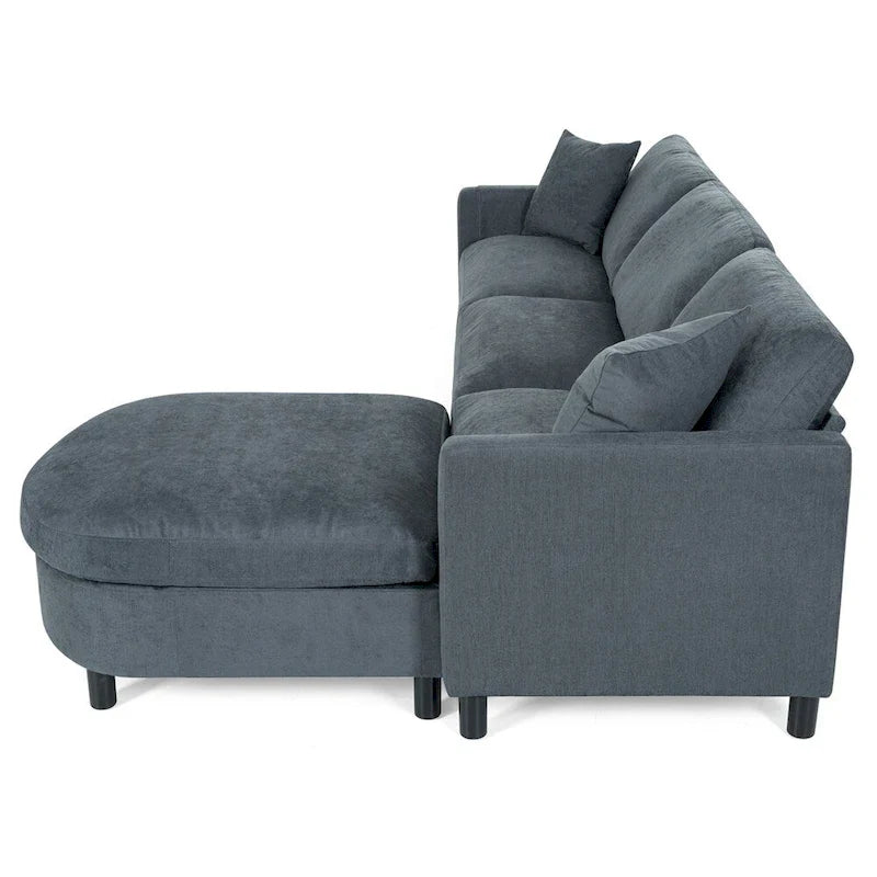 Canapé sectionnel moderne en tissu 108 pouces avec pouf et coussins