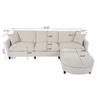Canapé sectionnel moderne en tissu 108 pouces avec pouf et coussins
