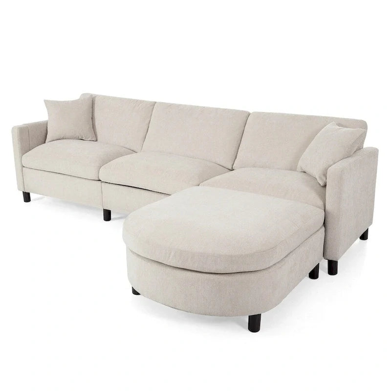 Canapé sectionnel moderne en tissu 108 pouces avec pouf et coussins