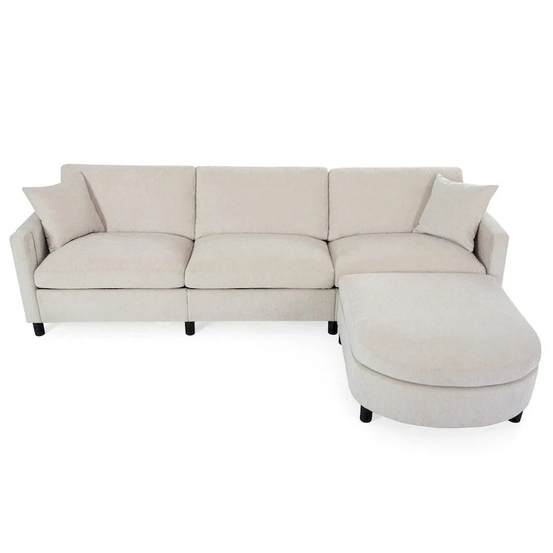 Canapé sectionnel moderne en tissu 108 pouces avec pouf et coussins