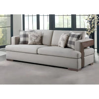 HomeRoots Canapé et coussins de canapé en tissu beige de 92 po avec pieds bruns - 92