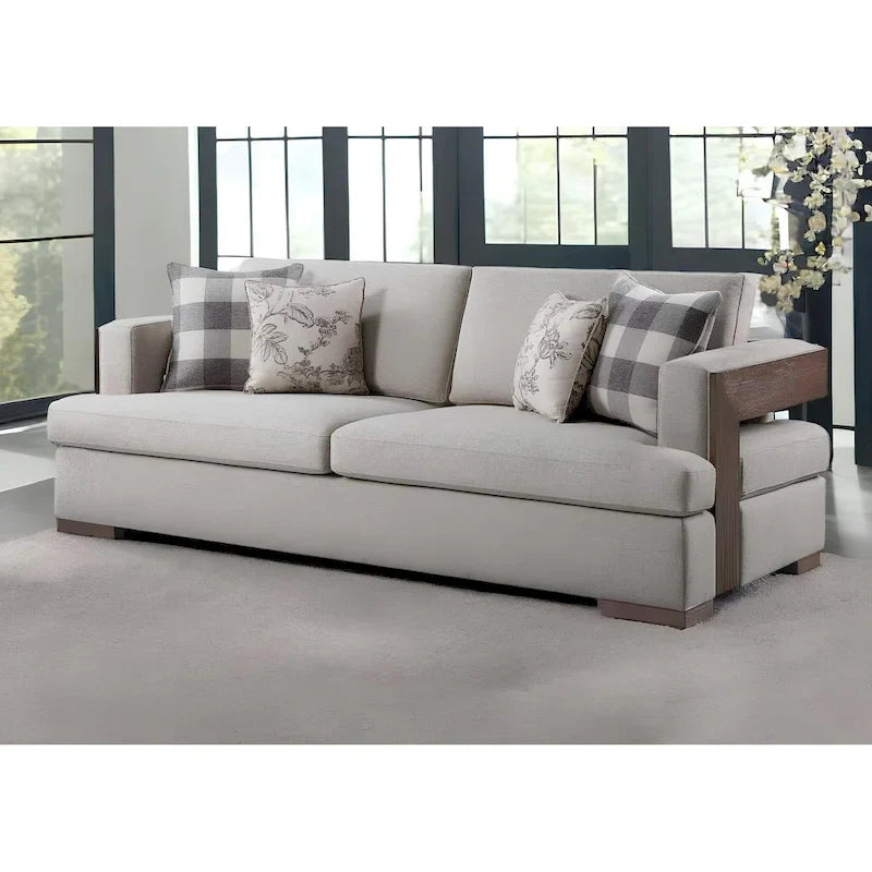 HomeRoots Canapé et coussins de canapé en tissu beige de 92 po avec pieds bruns - 92