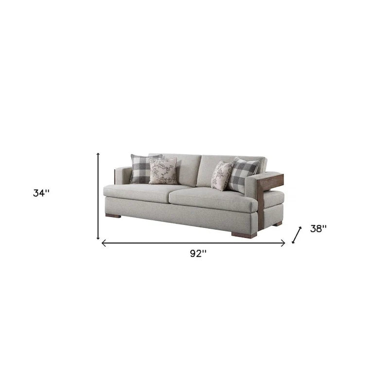 HomeRoots Canapé et coussins de canapé en tissu beige de 92 po avec pieds bruns - 92