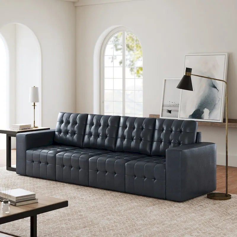 Ottoman en cuir véritable Aurora avec capitonnage de HULALA HOME