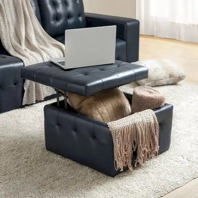 Ottoman en cuir véritable Aurora avec capitonnage de HULALA HOME