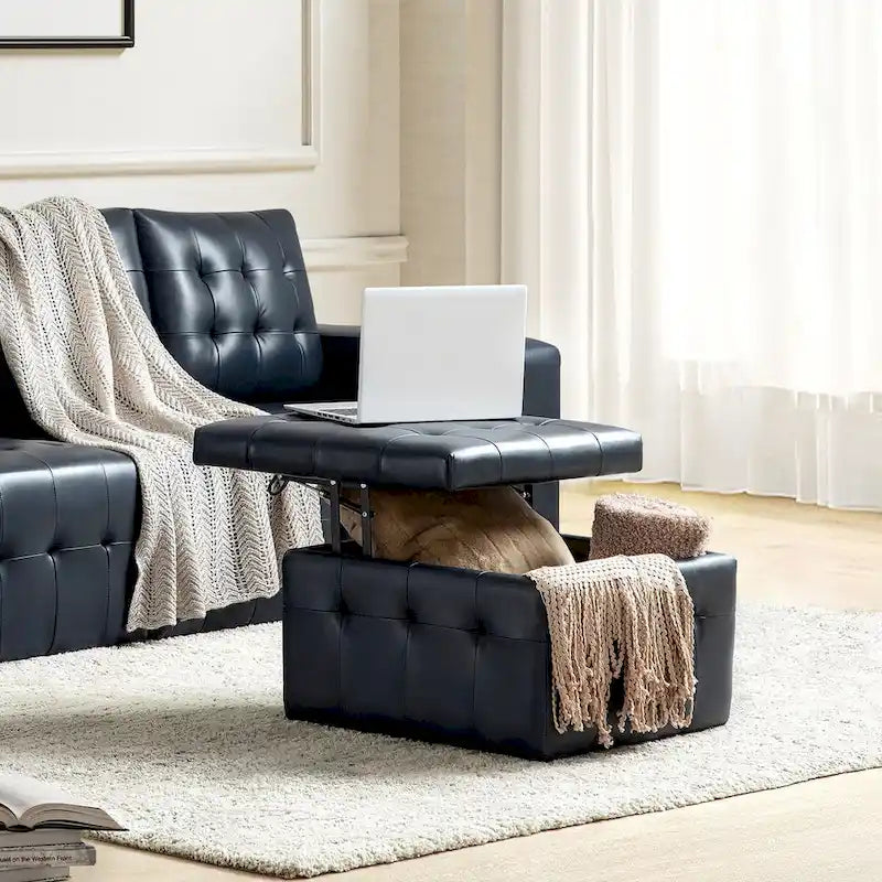 Ottoman en cuir véritable Aurora avec capitonnage de HULALA HOME
