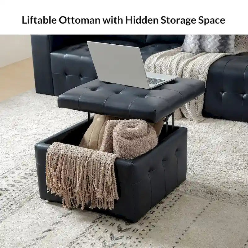 Ottoman en cuir véritable Aurora avec capitonnage de HULALA HOME
