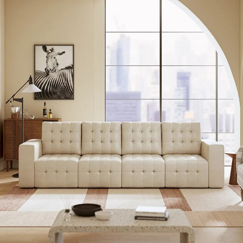 Ottoman en cuir véritable Aurora avec capitonnage de HULALA HOME