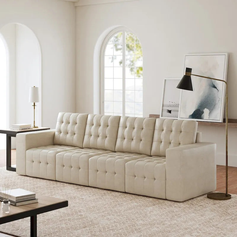 Ottoman en cuir véritable Aurora avec capitonnage de HULALA HOME
