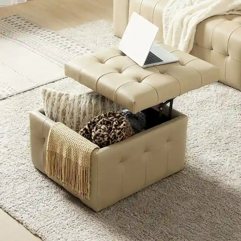Ottoman en cuir véritable Aurora avec capitonnage de HULALA HOME