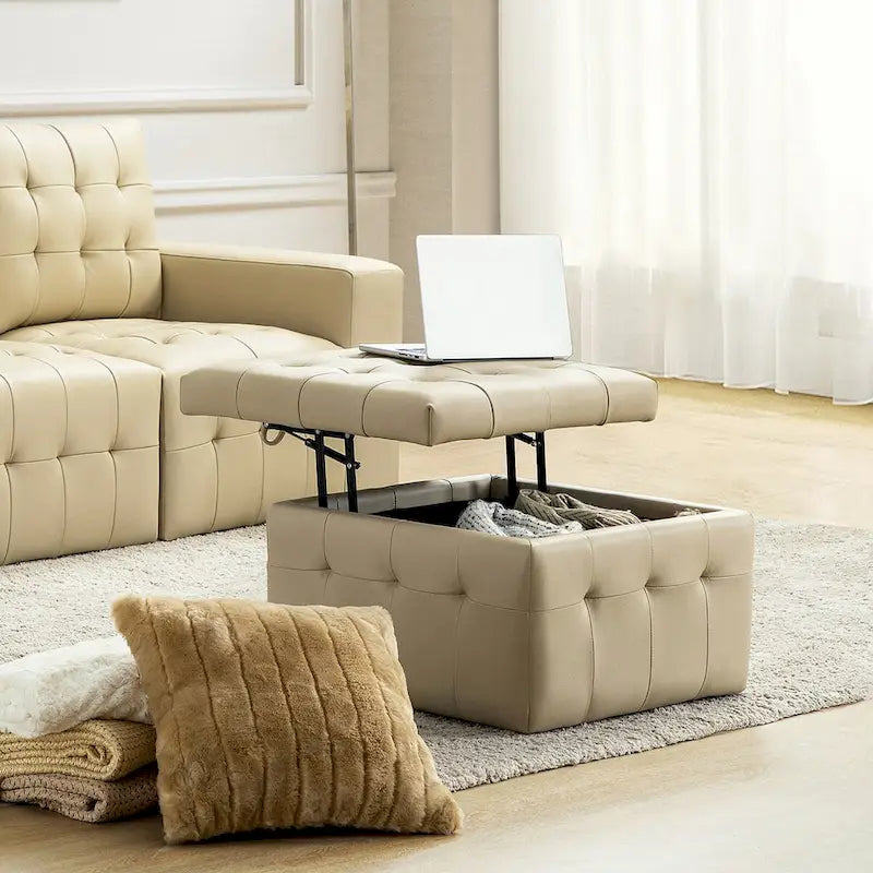 Ottoman en cuir véritable Aurora avec capitonnage de HULALA HOME