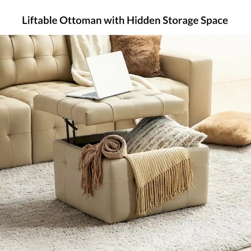 Ottoman en cuir véritable Aurora avec capitonnage de HULALA HOME