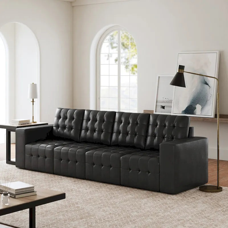 Ottoman en cuir véritable Aurora avec capitonnage de HULALA HOME