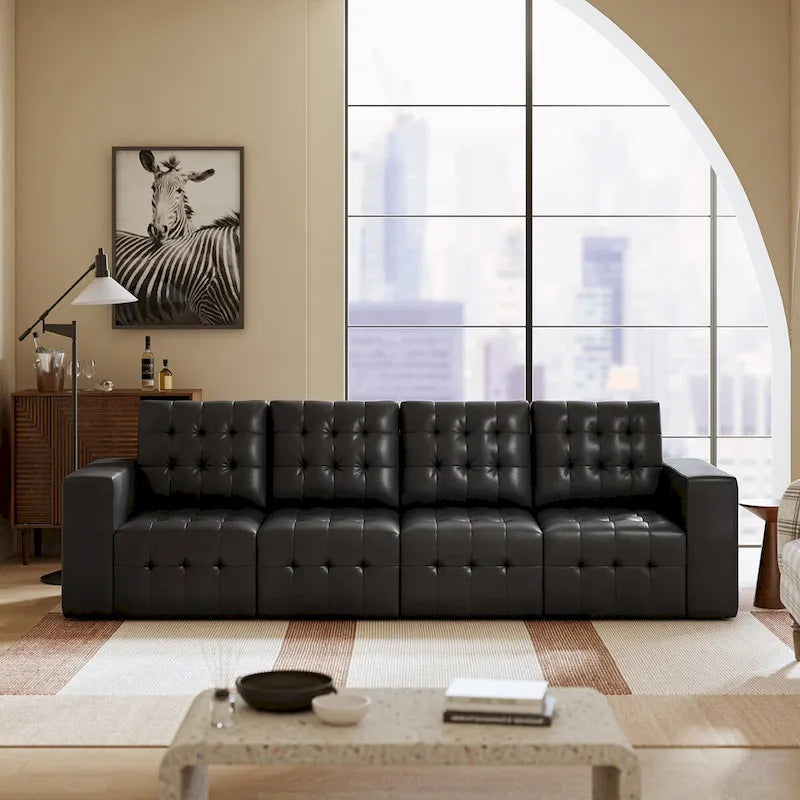 Ottoman en cuir véritable Aurora avec capitonnage de HULALA HOME