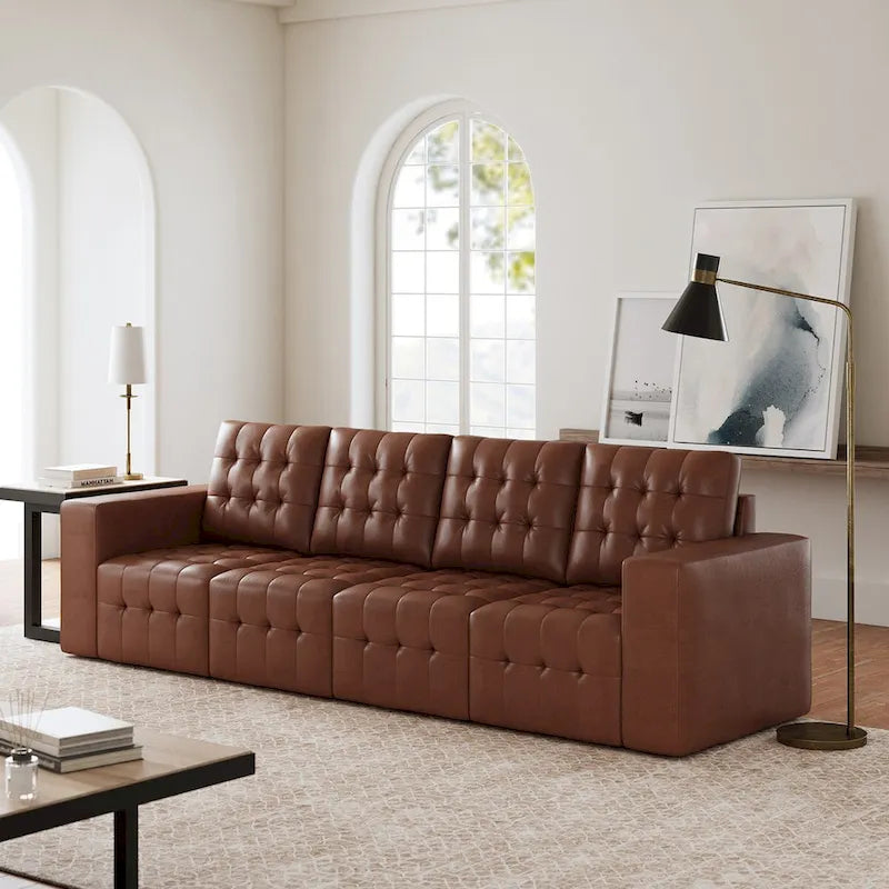 Ottoman en cuir véritable Aurora avec capitonnage de HULALA HOME