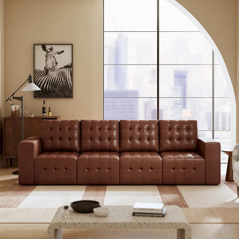 Ottoman en cuir véritable Aurora avec capitonnage de HULALA HOME
