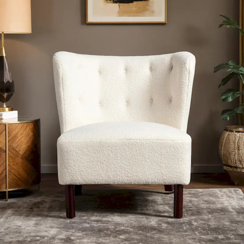 Fauteuil d'appoint, Fauteuil sans accoudoirs rembourré en peau d'agneau Sherpa, Fauteuil simple avec pieds en bois, Fauteuil de lecture moderne pour salon