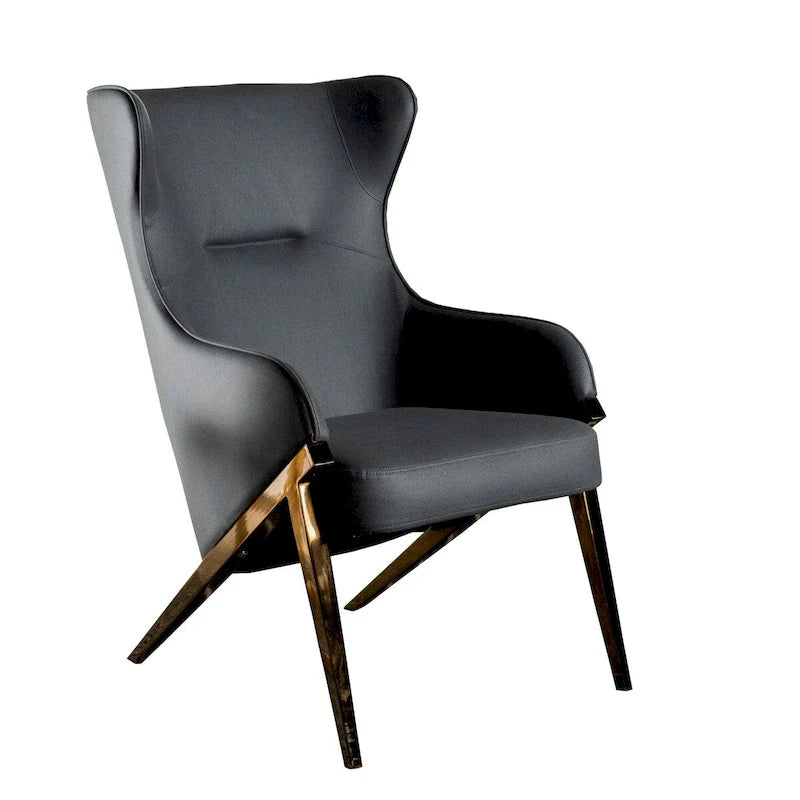Fauteuil d'appoint Arlo 33 pouces, dossier ailé profilé, cuir végétalien gris