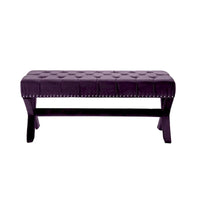 HomeRoots Banc capitonné en velours prune 45 - 45,27L x 19,68W x 19,29H